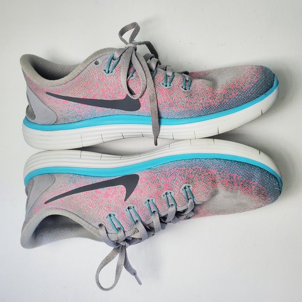Nike Free RN Running Shoes Women's Size 8 Gray Pink Teal Sneakers 827116-006